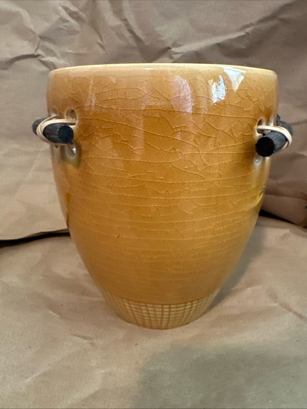 New England Pottery Plant Planter candy cane crème crackle vase 4 3/4 x 6''